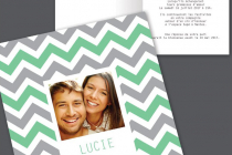 Faire part mariage photo avec chevrons couleur modifiable.