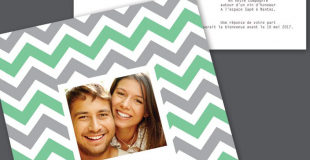 Faire part mariage photo avec chevrons couleur modifiable.
