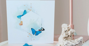 Élégant faire-part mariage blanc et Papillons bleus